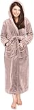 NY Threads Damen Fleece-Bademantel mit Kapuze – Plüsch, langer Bademantel, Taupe, X-Large