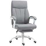 HOMCOM Bürostuhl, Ergonomischer Schreibtischstuhl mit Liegefunktion, Fußstütze, Höhenverstellbar Computerstuhl mit Armlehne, Drehstuhl mit Leinenoptik, für Home Office, Grau