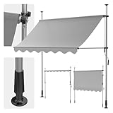 3m Balkonmarkise ohne Bohren Markise Terrasse Klemmmarkise mit Handkurbel, UV-beständig höhenverstellbar wasserdicht, Sonnenschutz für Garten Veranda, einfache Montage, Hellgrau