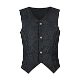 XBlave Herren Trachtenmieder Dirndl Anzugweste Vintage Mittelalterliche Jacquard Chasuble Gothic Basic Festliche Steampunk Gentleman Chasuble, Schwarz