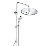 JOHO 304 Edelstahl Duschsystem ohne Armatur, Chrom Regendusche Set Wassersparend mit Wandhalterung, Duschkopf mit Schlauch, Duschstange und Kopfbrause, Rund D30 cm