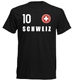 daged Schweiz T-Shirt Emblem Wappen Trikot Look EM - WM Nummer FH10 SC (DE/NL/SE/PL, Alphanumerisch, XL, Regular, Regular, Schwarz)