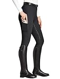 FitsT4 Sports Reitleggings Damen Reithose Mädchen Silikon vollbesatz mit Handytasche und Gürtelschlaufen für Reitsport Pferdetraining,Schwarz,S