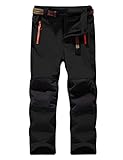 Echinodon Kinder Softshellhose mit Fleecefütterung Hose Wasserabweisend Winddicht Atmungsaktiv Warm Funktionshose Skihose Regenhose Jungen Mädchen Sporthose Wanderhose Schwarz XL