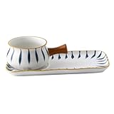 DECOMELODY Keramik Milchtopf mit Anti verbrennungsgriff Handbemalt Vielseitig für Suppe Nudeln Milch Inkl Praktischem Tablett Langlebig und Hitzebeständig für Familie und Freunde