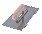 Aqbau® Zahnglättekelle 4x4 mm mit Holzgriff Glättekelle gezahnt Zahnkelle Fliesenkelle Gezahnte Rostfrei Traufel mit Zahnung 270 x 130 mm zum Verlegen von Fliesen