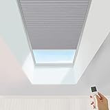 Anpassbare, wiederaufladbare motorisierte Waben-Sonnenblenden – vollständige Verdunkelung, wasserdicht, Dachfensterrollo, Hellgrau, 90 x 90 cm (B x L) für ultimative Privatsphäre und Lichtkontrolle