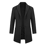 Allthemen Wintermantel Herren Mantel Lang Slim Herrenmantel Winter Warm Business Mantel Herren Wolle Wollmantel Schwarz L