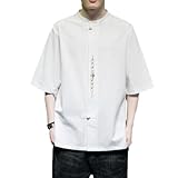 PANVER Kurzarm Herren Klassisch Chinesischer Stil Tangzhuang Taiji Kampfkunst Kung Fu Traditionelle Kleidung Männer Casual Mode Knopfleiste Hemd G-White 4XL