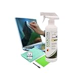 Evercleen 500 ml Bildschirmreiniger + Mikrofasertuch + Brillentuch – Streifenfreies Reinigungsspray für TV, OLED, Laptop, Smartphone – Made in Germany
