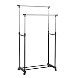 ESTEXO Garderobenständer Kleiderständer Kleiderstange Wäscheständer Rollenständer Rollgarderobe Metall Ablage ausziehbar mobil 80x43x90-160 cm