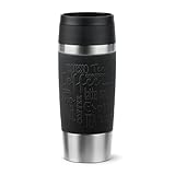 Emsa Travel Mug Classic Isolierbecher 360 ml, Kaffeebecher to Go, neuer Komfort-Schraubverschluss, Edelstahl, 4h heiß und 8h kalt, 100% dicht, spülmaschinenfest, 360°-Trinköffnung, schwarz, N20202