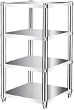 Suixtil Vierstöckiges Regal aus Edelstahl, großräumiges Lagerregalsystem, verstellbares Schwerlastregal, geeignet für Küchen, Garagen, Büros, Restaurants und Lagerhäuser.(60x25x120CM)