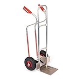 RLW Profi Aluminium Sackkarre Stapelkarre Alu200 200 kg - Schaufel 280 x 280 mm - Made in EU - kein Asien-Import !! (Räder nach Ihrer Wahl) (Luftrad schwarz/Metall-Felge rot/Rollenlager)