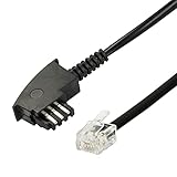 ecabo 10071 6m Telefonkabel Siemens/Telekom – TAE-F Stecker auf RJ11-Stecker – Anschluss-Kabel – Westernstecker – 4adrig – Flachkabel für Telefon AB FAX Modem – schwarz