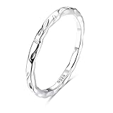 Milacolato 925 Sterling Silber Ring Für Damen Mädchen Gehämmerte Bandringe Aus 18 Karat Weißgold Vergoldetem Sterlingsilber 1,5mm Dünner Verlobungsversprechen-Fingerring Größe 62