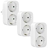 Doppelstecker für Steckdose, Steckdosenadapter x3, 250V/16A, für Büro, zu Hause, Reisen, Weiß
