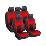 JNNJ 9 Stück Autositzbezüge Kompletter Satz, Klassisch Autositzbezüge Sitzschoner Auto Schonbezug Autositz, Sitzbezügesets Autositzbezüge Set Für 5 Sitzer(Rot)