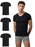 Burnell & Son Herren T-Shirt 3er Pack V-Ausschnitt Unterhemd Herren - Stretch - Kurzarm Shirt Männer aus Baumwolle Basic Slim Fit Schwarz L