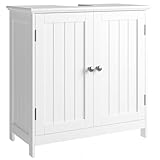 fevarbord Waschbeckenunterschrank weiß, Badezimmer Unterschrank mit 2 Türen, Verstellbarer Ablage, 60x30x60cm