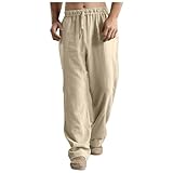 Leinenhose Herren Lang Sommer Sommerhose Baggy Stoffhose Freizeithose Leinen Hosen Yogahose Männer Mit Gummizug Tunnelzug Strandhose Urlaub Alltag Relaxhose Strand Pants Loungehose Einfarbig