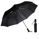 AMVUZ Regenschirm Sturmfest Reise Winddichte Auf-Zu-Automatik Taschenschirm,210T Teflon-Beschichtung Schirm (Schwarz)