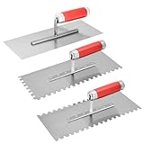 3-teilig Zahnglättekellen, Zahnkelle 8x8 mm, Edelstahl Zahnkelle 280 x 110 mm - Traufel mit Zahnung 8mm, Glättekellen, Rostfreie Gezahnt Glättekelle mit Holzgriff, Rutschfest und Langlebig, Drei Mode