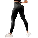 Sport Leggings Damen Anti Cellulite Leggings Lange Blickdicht Kompressions Yoga Leggings Push Up Scrunch Figurformende Sporthose Yogahose Fitnesshose mit Hohe Taille Bauchkontrolle (Black, L)
