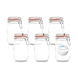 Flaschenbauer - 6-teiliges Set Drahtbügel-Vorratsgläser 1140ml, geeignet als Einmach- und Fermentierglas, zur Aufbewahrung, zum Befüllen, inklusive Etiketten, Gläser mit Drahtbügel - Made in Germany