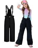 SMONTY Winter-Skihose für Kinder, Jungen, Mädchen, Schneehose, wasserdicht, winddicht, warm, abnehmbare Schultergurte (10–12 Jahre, schwarz)