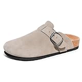 FITORY Herren-Clogs aus Wildleder Bequeme mit Fußgewölbeunterstützung geschlossen Hausschuhe mit Korkfuß Pantoletten Leder,Taupe,Größe 47