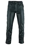 Texpeed Lederjeans Herren geschnürt seitlich geschnürt Rindsleder Oben genarbtes Echtleder - Lässige Motorrad Biker Lederhose Schwarz - XL