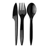 daybays Plastikbesteck Set 100x Plastikgabel 100x Plastikmesser 100x Plastiklöffel Mehrweg Geschirrset Partybesteck Plastikgeschirr Mehrwegbesteck Spülmaschinenbeständig (100, Schwarz)