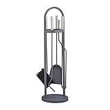 Relaxdays Kaminbesteck modern, 5 teilige Kamingarnitur, Schaufel, Besen, Zange, Schürhaken & Halter, Ofenbesteck, grau