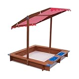 Holzsandkasten mit Abdeckung, Kindersandkasten Sandkästen für den Garten,für Gartenfür Hinterhöfe, Gärten, Terrassen, Strände oder Spielplätze, 3-14 Jahre alt,Tragfähigkeit 100kg,Rot