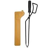 Kaminzange, Feuerstellen-Holzkohle-Clip, Grillzange aus Edelstahl mit Schutzhülle für Camping im Freien, hochwertiges, langlebiges, sicheres und tragbares Werkzeug (Caramel Colour)
