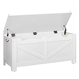 Hzuaneri Schuhbank, 100 cm Sitzbank mit Stauraum, Sitztruhe, 2 Sicherheitsscharniere, Aufbewahrungsschrank, für Flur, Wohnzimmer, X Stabiler Rahmen mit Überdachung, Weiß SB04503X