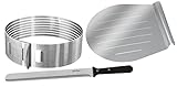 Zenker 7705 Patisserie Tortenboden-Schneidhilfe-Set – Inkl. Konditormesser & Kuchen-Retter, Edelstahl, Ø26/28 cm, Silber