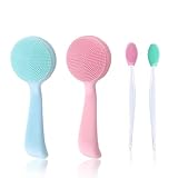 Pore Cleaning Brush, 4-teiliges Gesichtsbürste Set, Reinigungsbürste Gesicht für sanfte Porenreinigung, Reisefreundliche Gesichtsreinigungsbürste in Blaü, Pink und Grün