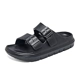 Herren Comfort Slides Double Buckle Adjustable EVA Flat Sandals, Schwarz, 46 EU