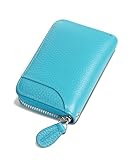GADIEMKENSD Kreditkartenetui Kartenetui Damen RFID Schutz Mini Leder Portemonnaie Karten Etui Herren Kreditkartenhülle Slim Travel Wallet 14 Fächer Kartenetui Reißverschlussetui Geldbörse Himmelblau