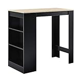 [en.casa] Bartisch Kouvola 110 x 50 x 103 cm mit integrierter 3-Fächern-Hausbar Stehtisch Bartheke Küchentresen Bistrotisch Schwarz/Eiche-Optik