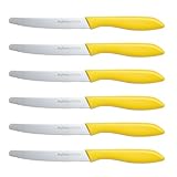 Ruffulon Brotmesser Wellenschliff,6 teilig,Langlebiges Brötchenmesser aus Edelstahl,23 cm Tefalmesser,Brot Messer Set,Scharfe Messer Set,Kunststoffgriff,Gelb Messerset