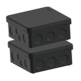 Temolink 2 Stück Abzweigdose Schwarz IP65 Wasserdichte, Verbesserte Gummidichtungsschicht, Kabelanschlussdose, Schraubenloser Deckel, für Gartenterrasse im Freien, 88 * 88 mm