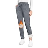 Kfnire Warme Jogginghose Damen Winter Thermo Sherpa-Fütterung | Fleece Hose Winterhose - 2 Taschen | Hohe Taille | Kordelzug | Verdickte Outdoor Freizeithose Sweathose