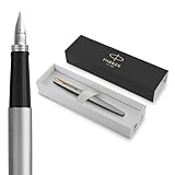 Parker Jotter Füller | Edelstahlschaft mit Goldzierteilen | Füllfederhalter mit mittlerer Feder | blaue Tinte | Geschenkbox