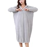 Generisch Kuscheliger Bademantel mit Kapuze und strukturiertem Gittermuster für Damen – luxuriöser, saugfähiger Plüschmantel für Damen, warm, weich und schnelltrocknend (Gray,Einheitsgröße)