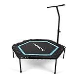 Fitness Trampolin Premium mit Klappfunktion und Haltestange für Indoor und Outdoor | mit Höhenverstellung 150 kg Belastbarkeit | Fitnessstudio oder zu Hause (Blau)