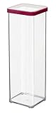 Rotho Loft quadratische Vorratsdose 2l mit Deckel und Dichtung, Kunststoff (SAN) BPA-frei, transparent/rot, 2l (10.0 x 10.0 x 28.5 cm)