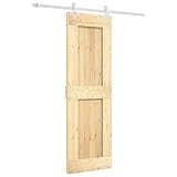 Wenjingqi 3203185 Schiebetür mit Beschlägen, massives Kiefernholz, 70 x 210 cm, Braun